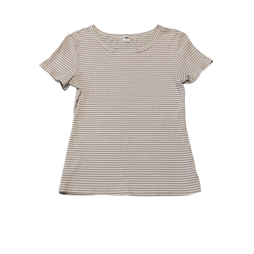 Old Navy Short Sleeve Slim Tee PINK/WHITE STRIPE Medium